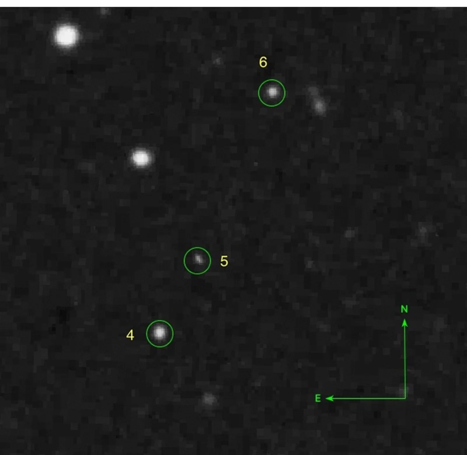 Plate cutout showing transients #4, #5, and #6 — three green circles spread vertically across the dark sky field.