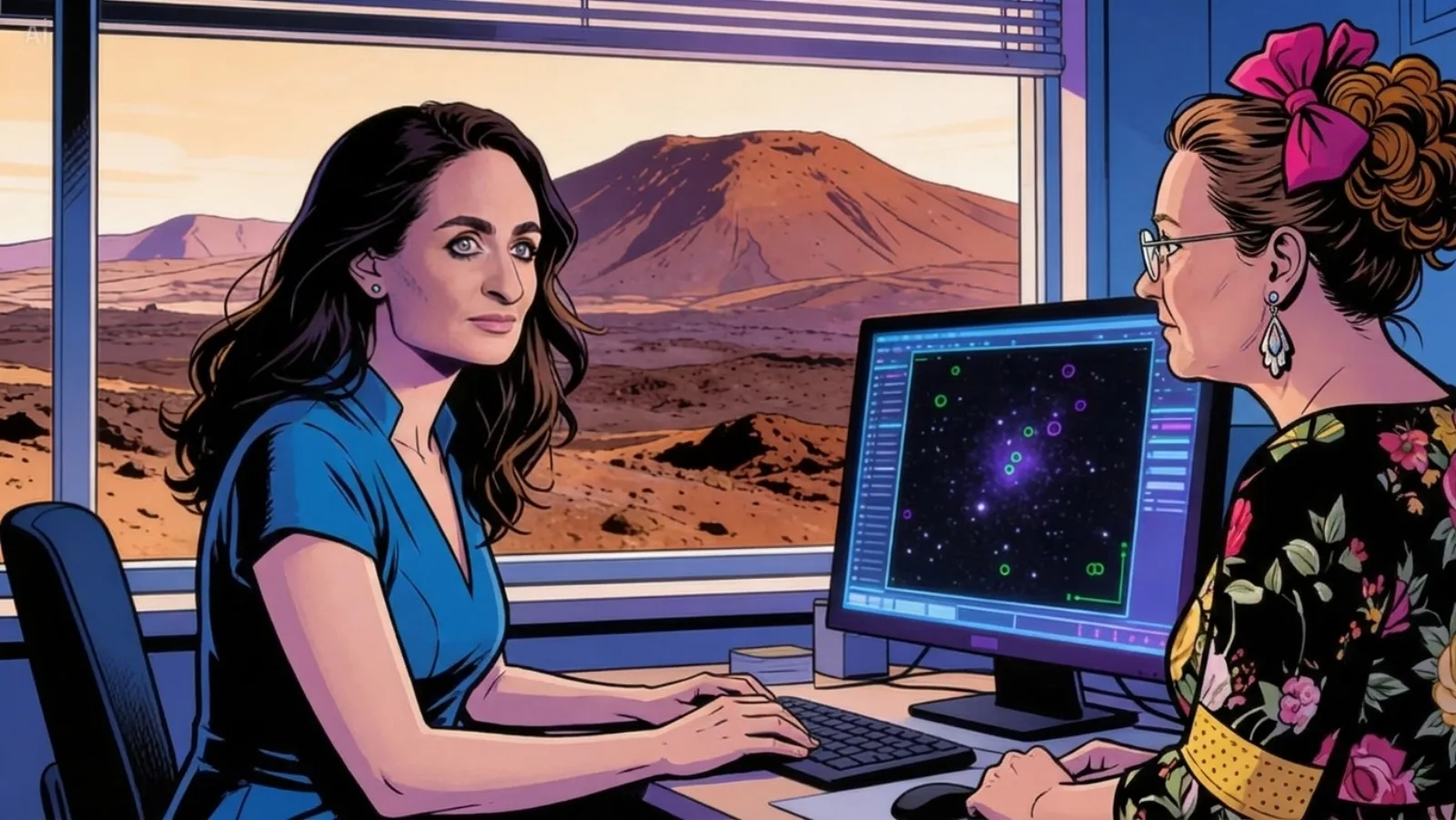 Beatriz Villarroel at her desk at the Instituto de Astrofísica de Canarias in Tenerife, late February 2020. On her screen: the digitized scan of Plate XE 325 from Palomar.